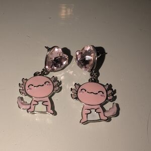 Axolotl Pink Heart Earrings